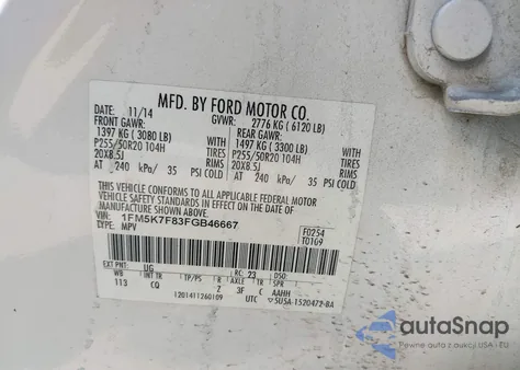 2015 Ford Explorer Limited from USA, damaged, VIN 1FM5K7F83FGB46667